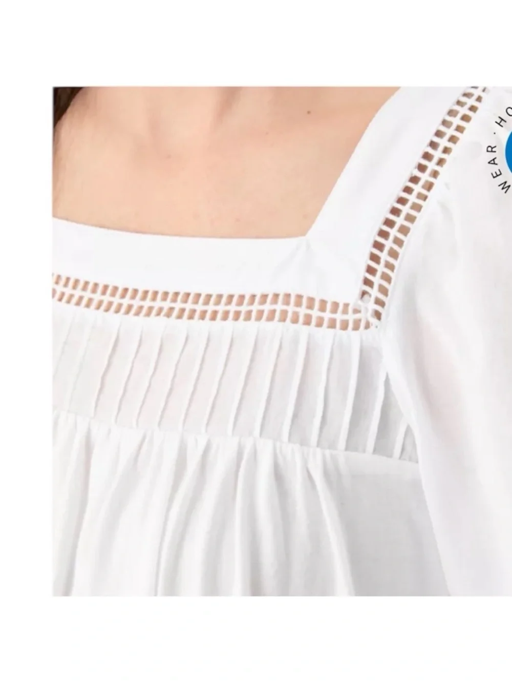 Banana Republic White Square-Neck Cotton Eyelet Trim Embroidered Blouse Medium